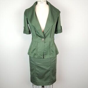 White House Black Market Military Army Green Jacket & Skirt Set Size 2 / 00